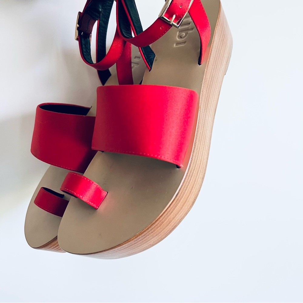 Tibi Janie Satin Flatform Sandal Red Satin Size 8 - Picture 13 of 16